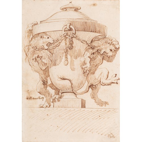 An Urn Flanked by Two Chained Lions